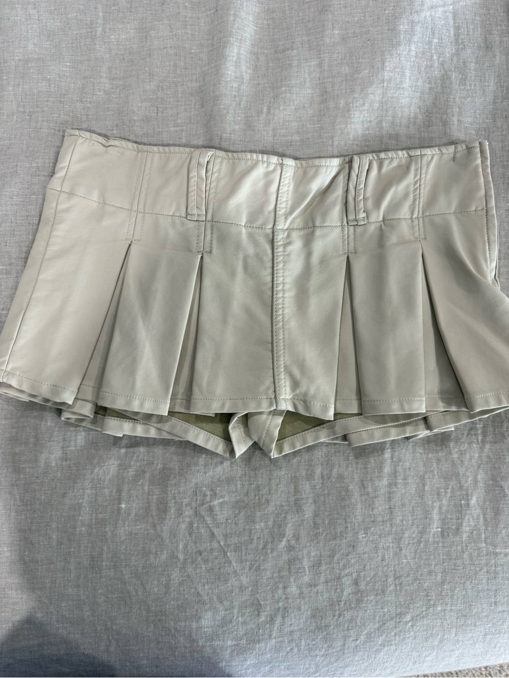 Free People Cream Pleated Faux Leather Mini Skirt-Shorts